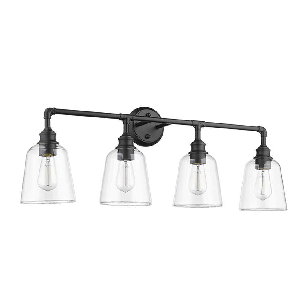 Milla 4-Light Modern Bathroom Wide Vanity Light Wall Sconce with Clear Glass - Black