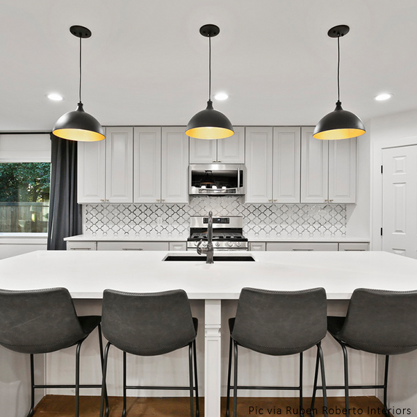 Modern black dome pendant kitchen lights over sink - Vivio Lighting