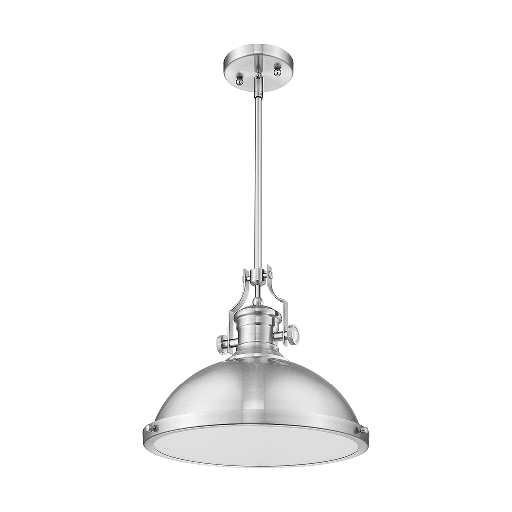Brushed Indoor Hanging Pendant - Nickel Shade Metal 1-Light Lighting Vivio Light Dome Large