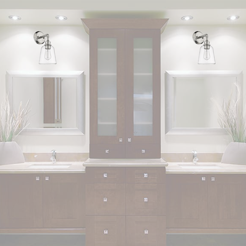 Nickel bathroom vanity light fixtures over mirror