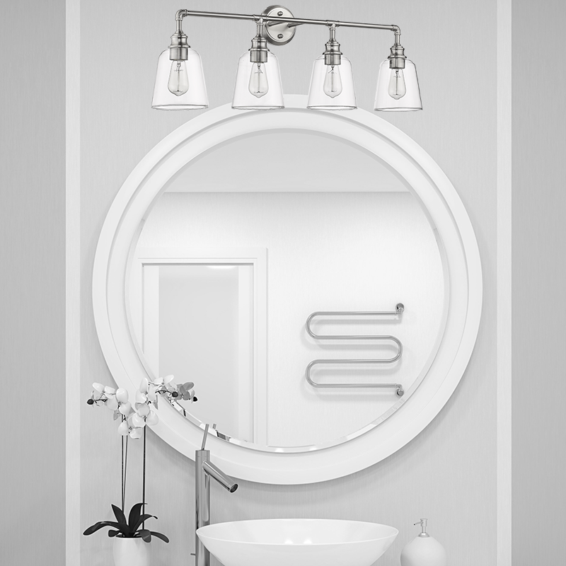 Nickel bathroom vanity light fixtures with 4 light over mirror