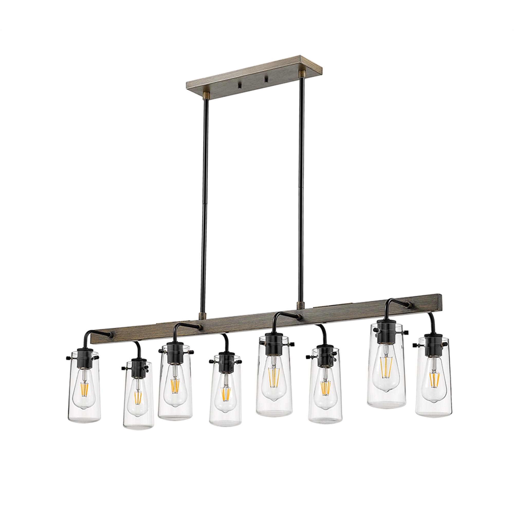 Wooden modern linear chandelier with 8 lights black