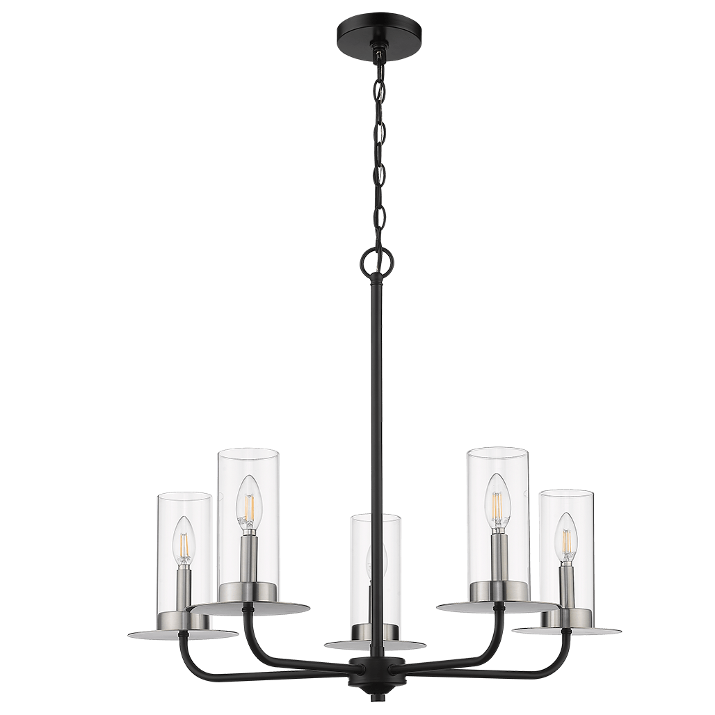 5-light cylinder chandelier black nickel