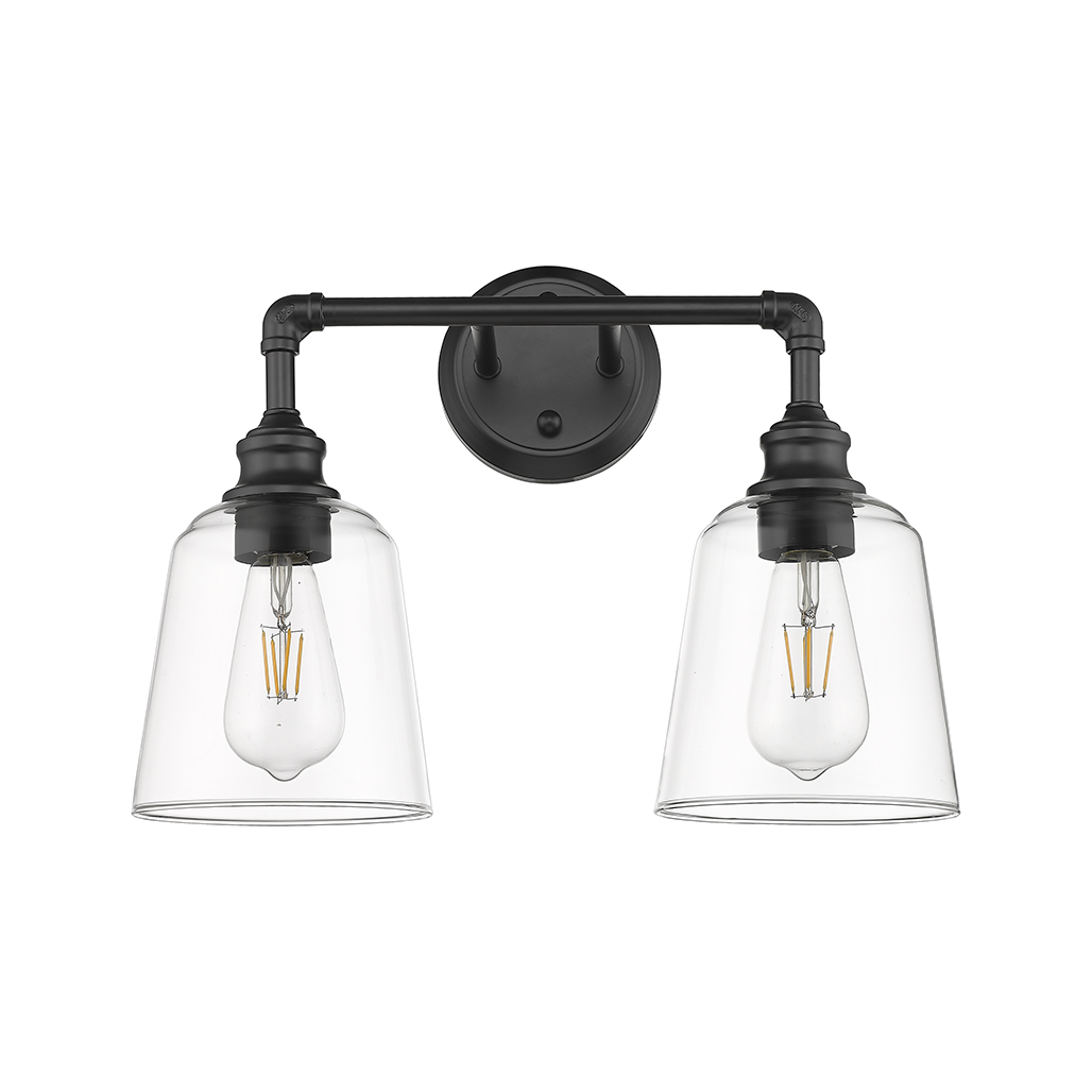 Black bathroom vanity light fixtures with 2 light - Vivio Lighting