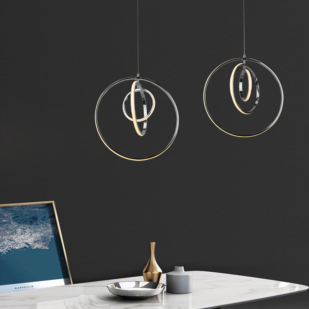 NOVA - Modern LED Ceiling Light Circle Ring Pendant Light - Chrome