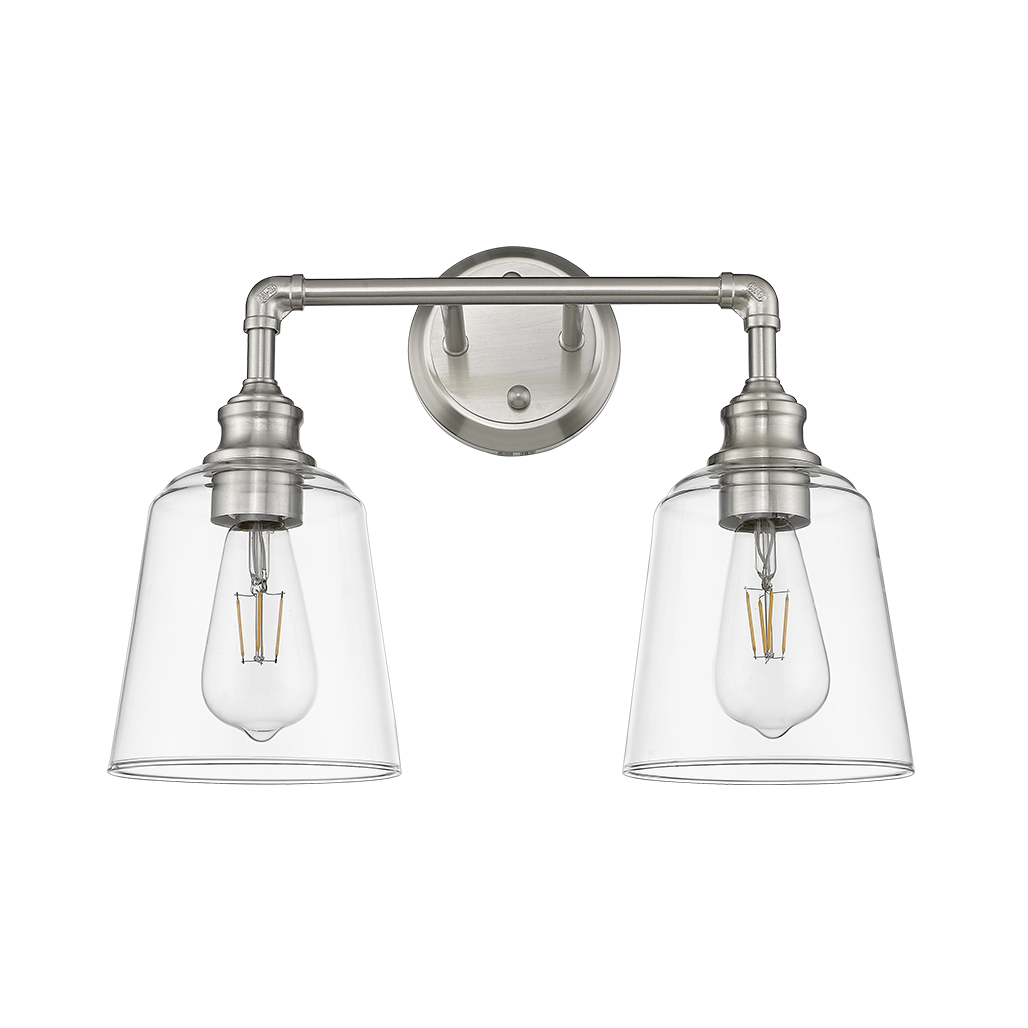 Nickel bathroom vanity light fixtures with 2 light - Vivio Lighting