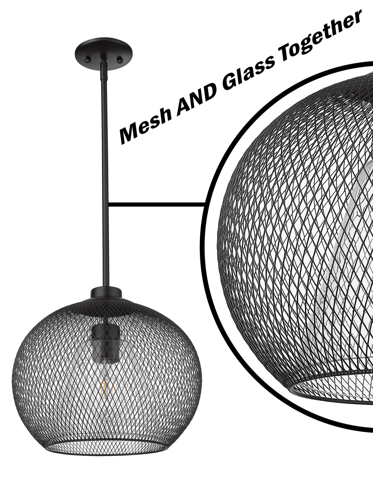 Florence 1-Light Industrial Single Iron Mesh Globe Pendant Light - Black