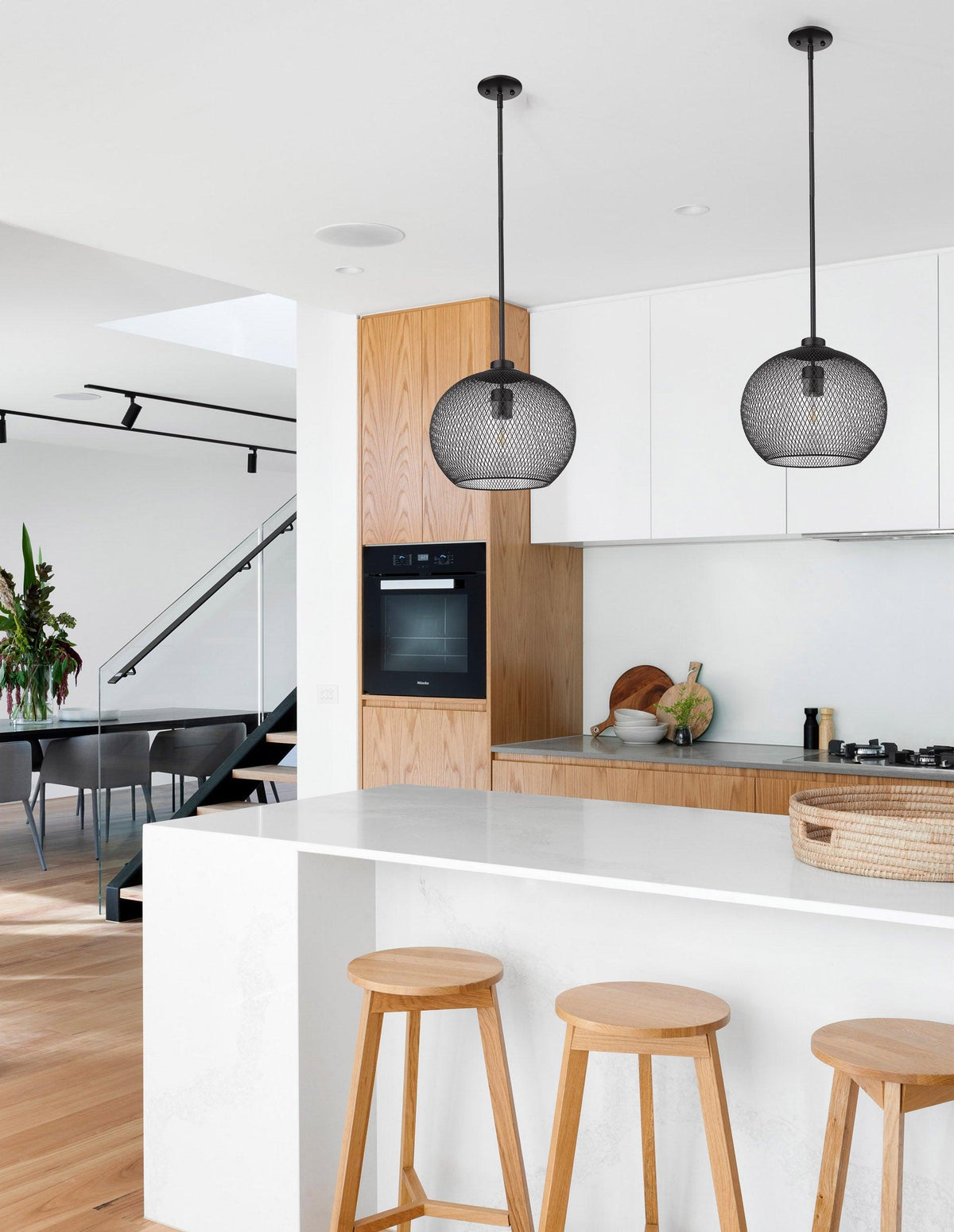 Black mesh modern pendant for kitchen island - Vivio Lighting