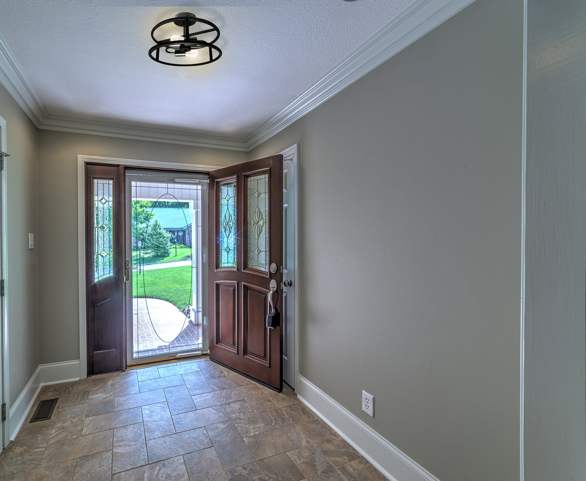 Entryway black semi flush mount ceiling light with 2 light