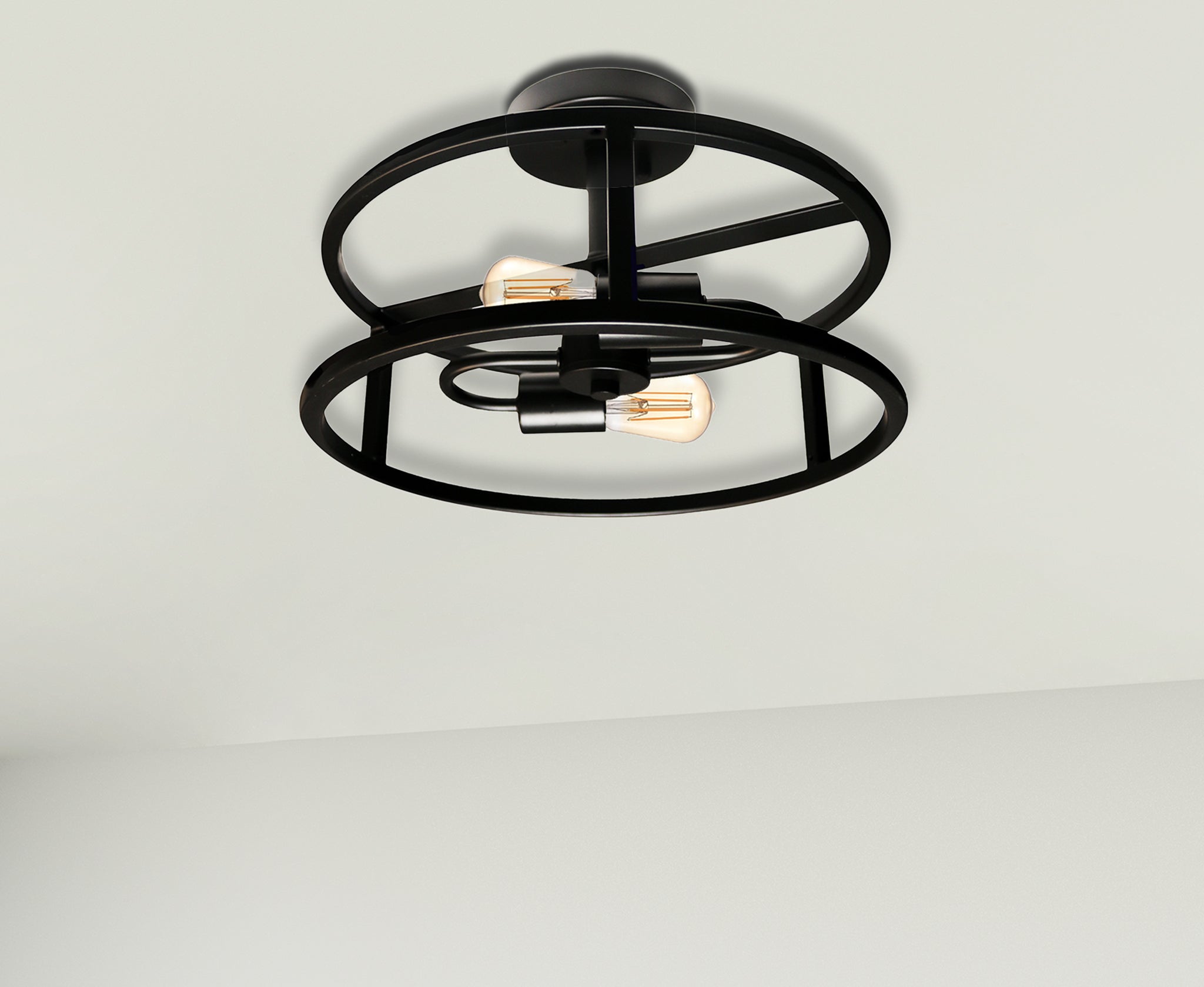 Black semi flush mount ceiling light with 2 light - Vivio Lighting