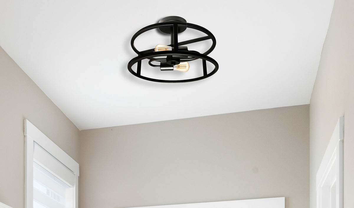Black semi flush mount ceiling light with 2 light - Vivio Lighting