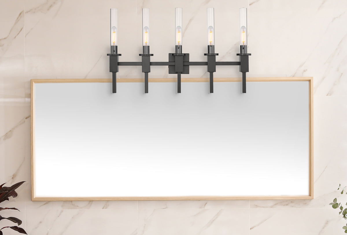 Modern black bathroom vanity light fixtures over mirror