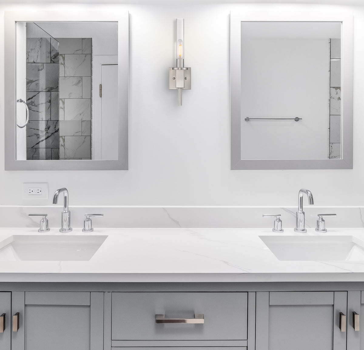 Nickel glass tube wall light for bathroom - Vivio Lighting