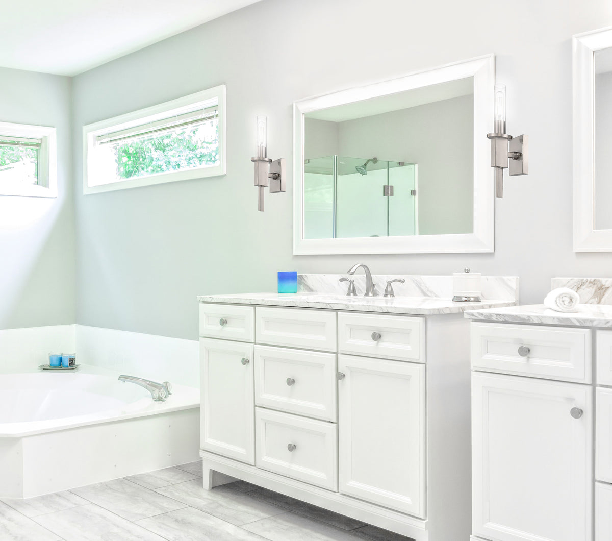 Nickel glass tube wall light for bathroom - Vivio Lighting