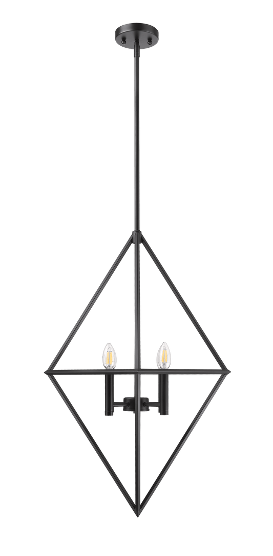Black modern geometric cage pendant light with 4 lights - Vivio Lighting