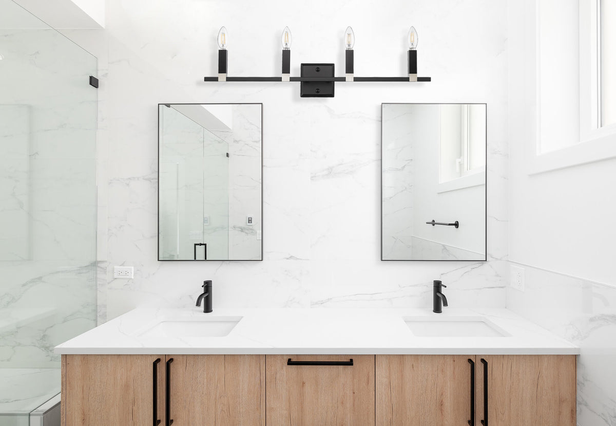 Modern bathroom black vanity light wall sconces over mirror