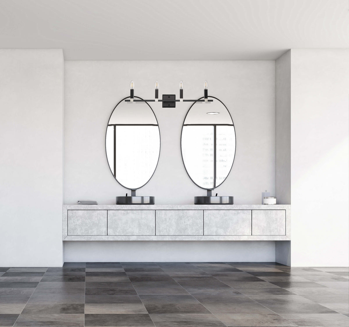 Modern bathroom black vanity light wall sconces over mirror