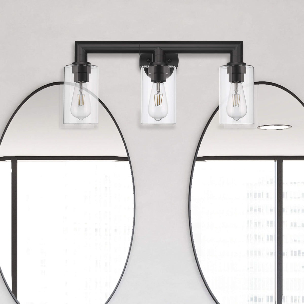 Modern black vanity light fixtures with 3 light over mirror