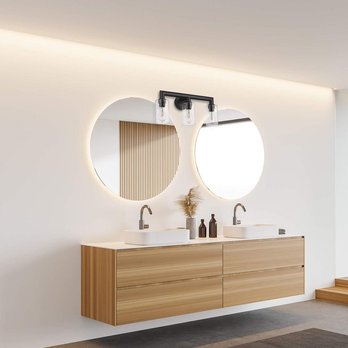 Yarra 3-Light Vanity Light Fixture with Clear Cylinder Glass - Matte B -  Vivio Lighting