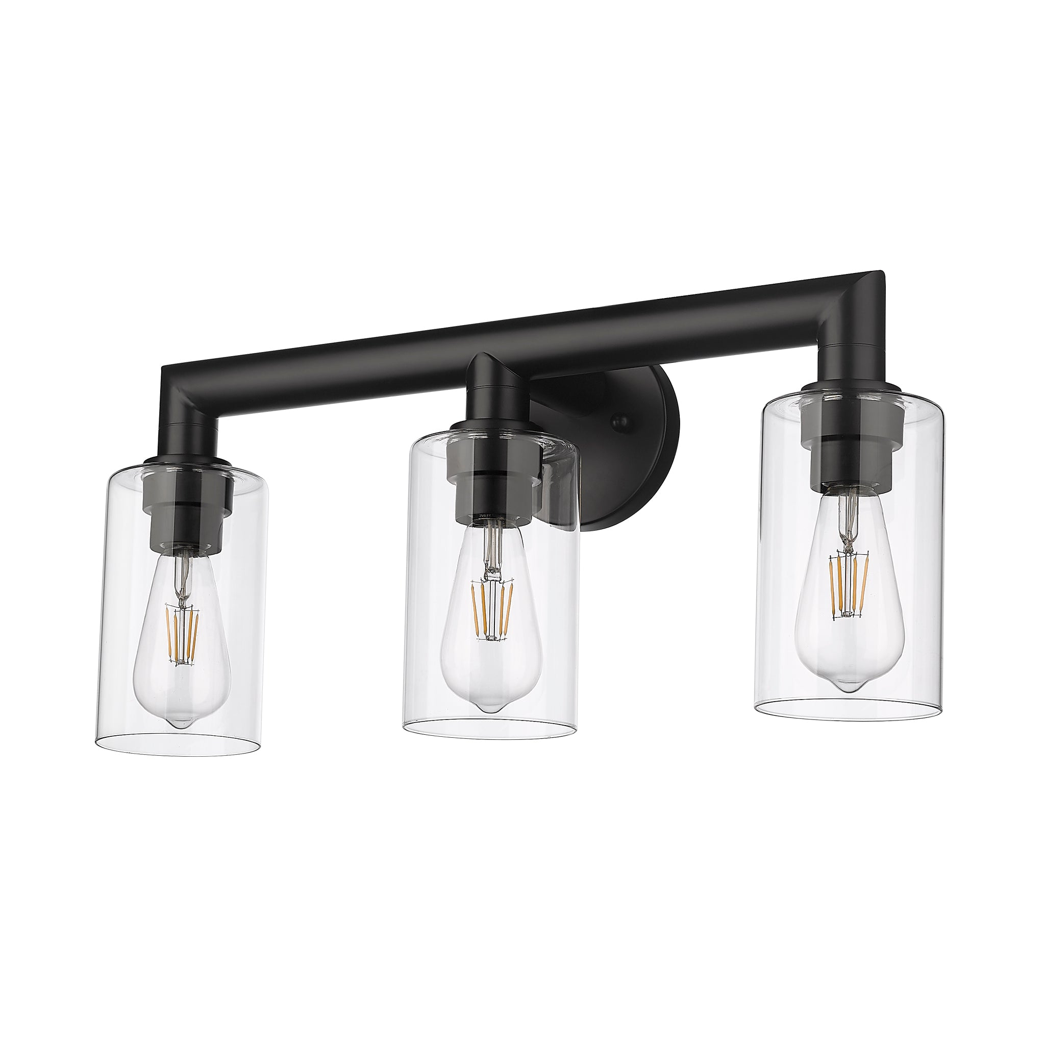 Yarra 3 Light Vanity Light Fixture with Clear Cylinder Glass Matte B Vivio Lighting
