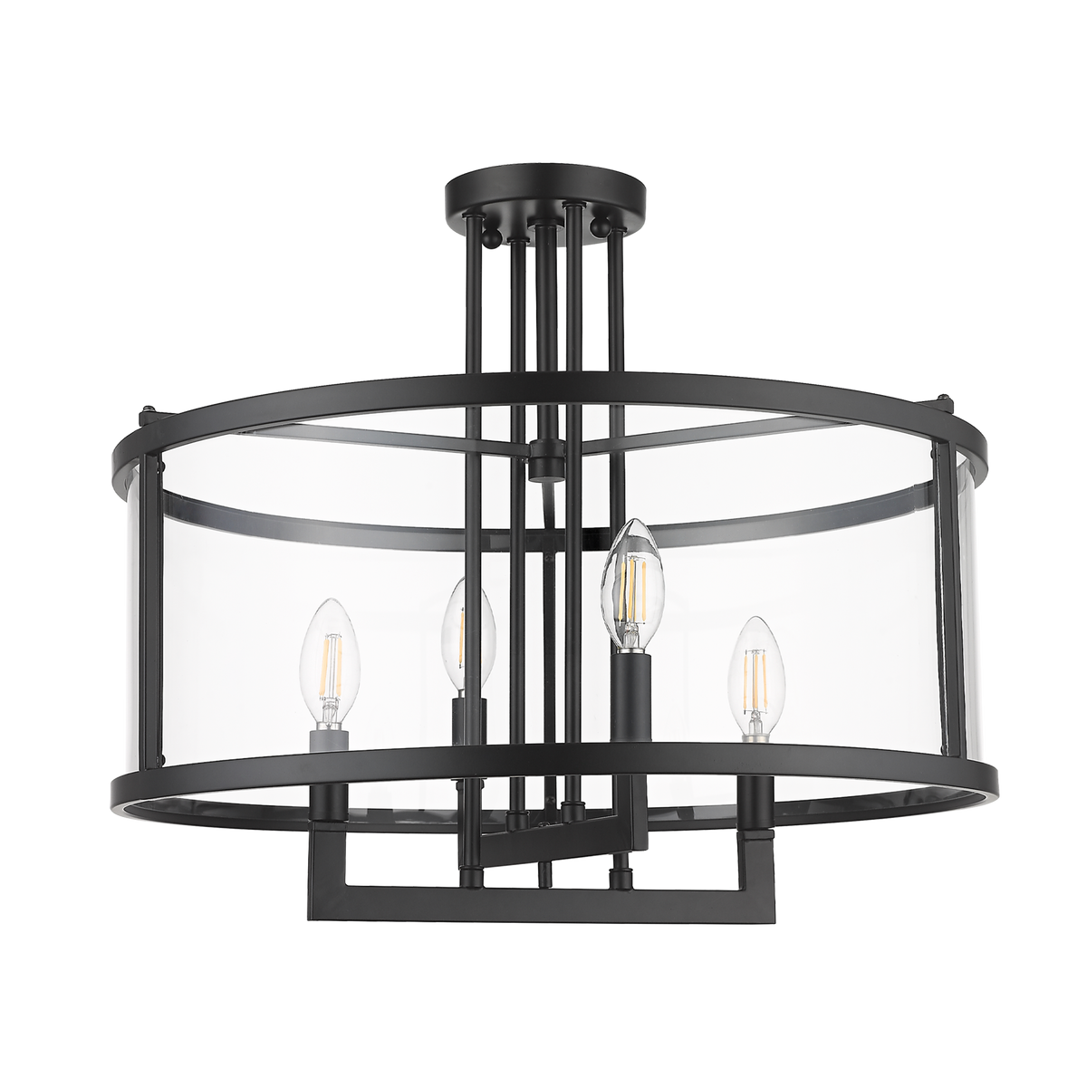 Black Clear glass semi flush mount ceiling light - Vivio Lighting