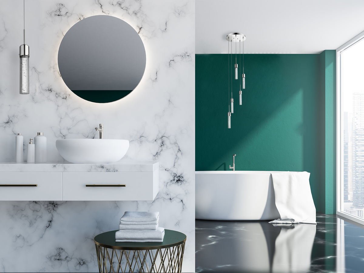 Polished nickel bubble pendant lighting for bathroom