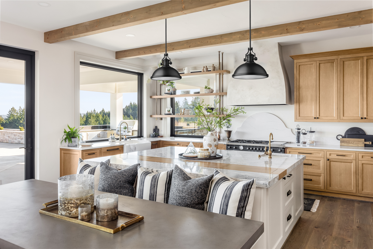 Modern black pendant light for kitchen island over sink