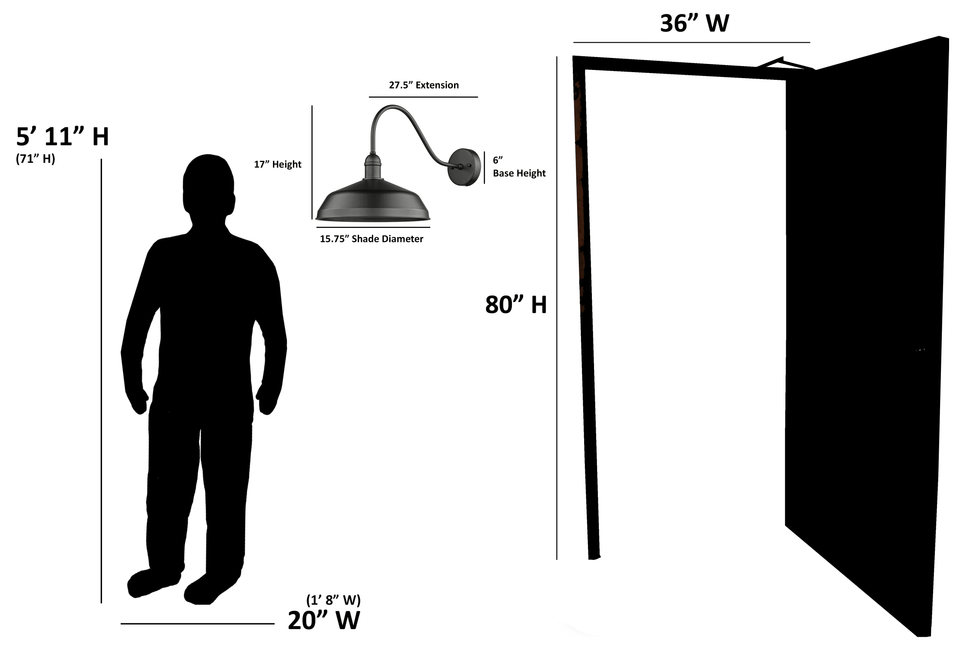 Black farmhouse outdoor gooseneck wall lights dimension - Vivio Lighting
