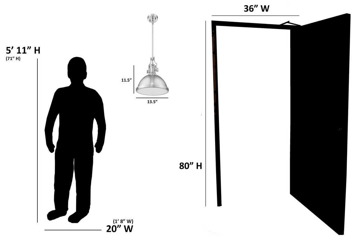 Alix 1-Light Industrial Farmhouse Hanging Light Pendant with Metal Shade - Dimension - Vivio Lighting