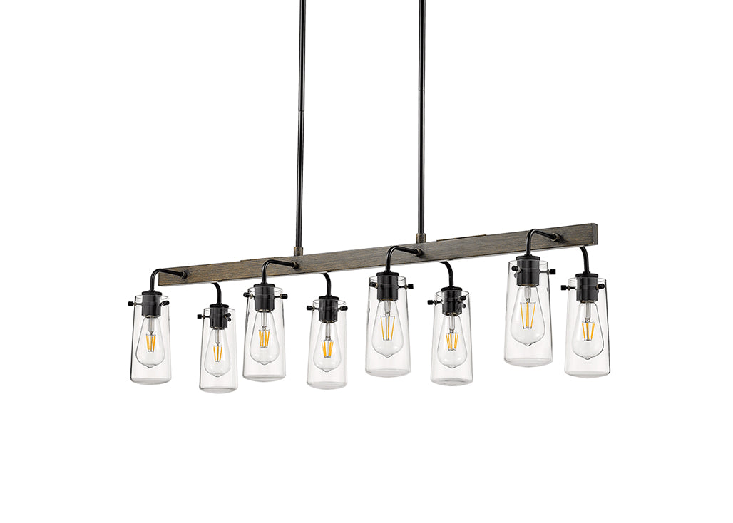 Wooden modern linear chandelier with 8 lights black - Vivio Lighting