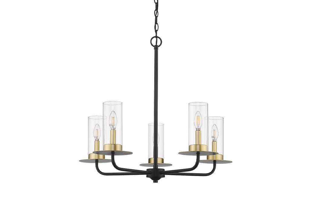 5-light cylinder chandelier black gold