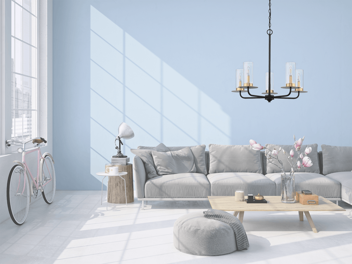 5-light cylinder chandelier black gold in living room