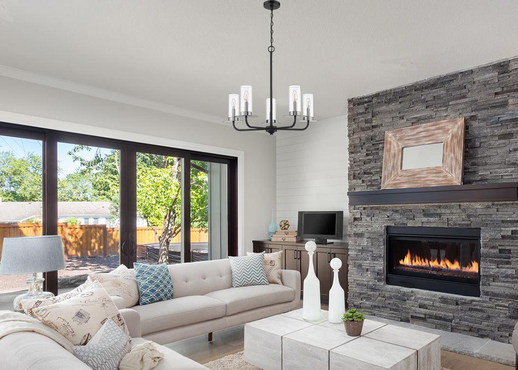 5-light cylinder chandelier black nickel in living room