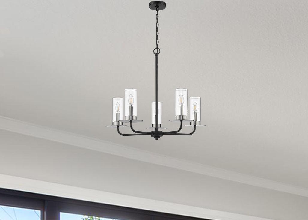 5-light cylinder chandelier black nickel hanging