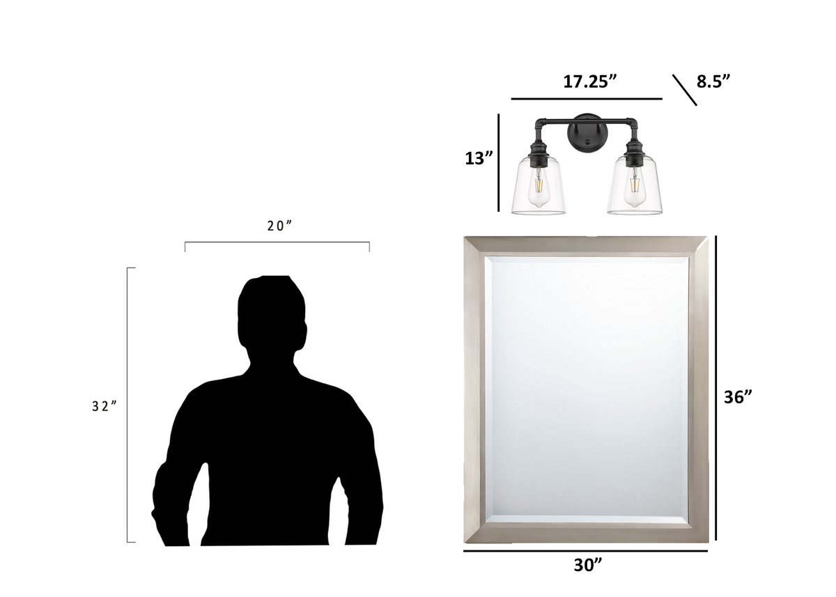 Black bathroom vanity light fixtures with 2 light dimension - Vivio Lighting