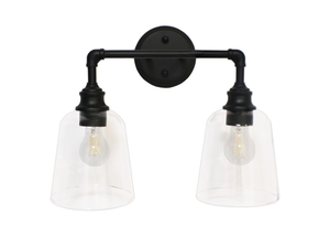 Milla 2-Light Matte Black Bathroom Vanity Lighting Fixtures Clear Glass ...