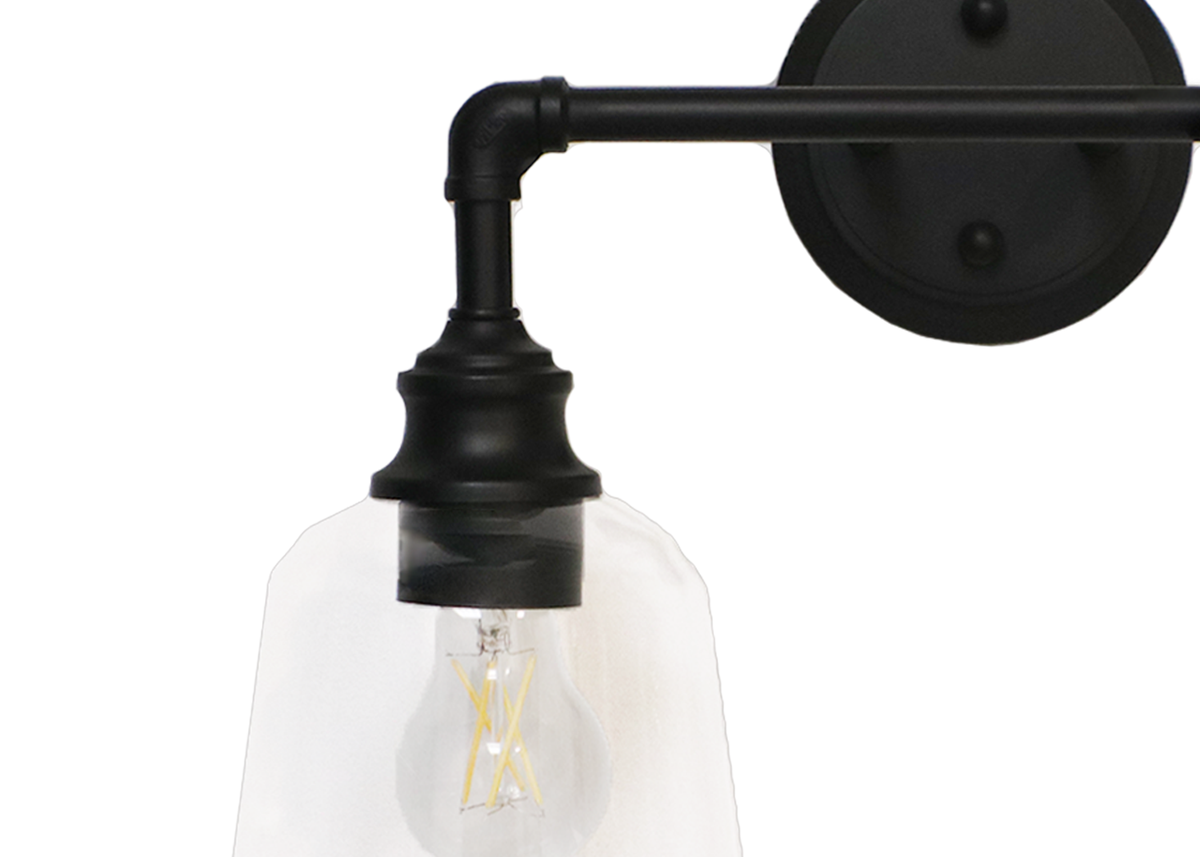 Milla 2 Light Matte Black Bathroom Vanity Lighting Fixtures Clear