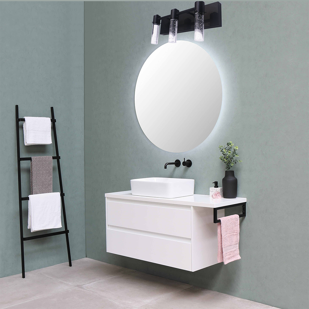 Modern black led vanity lights with 3 light over mirror