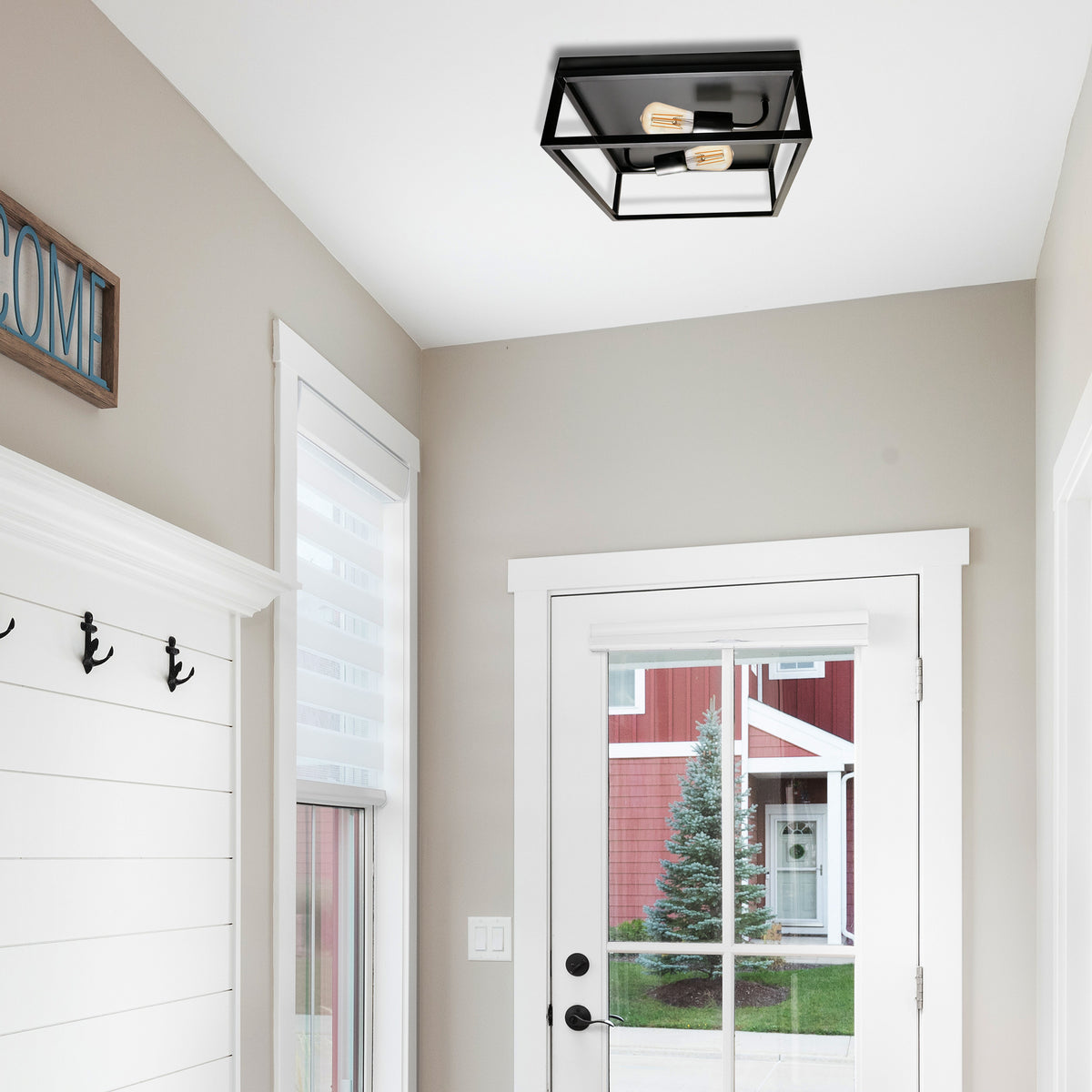 Entryway black square flush mount ceiling light - Vivio Lighting