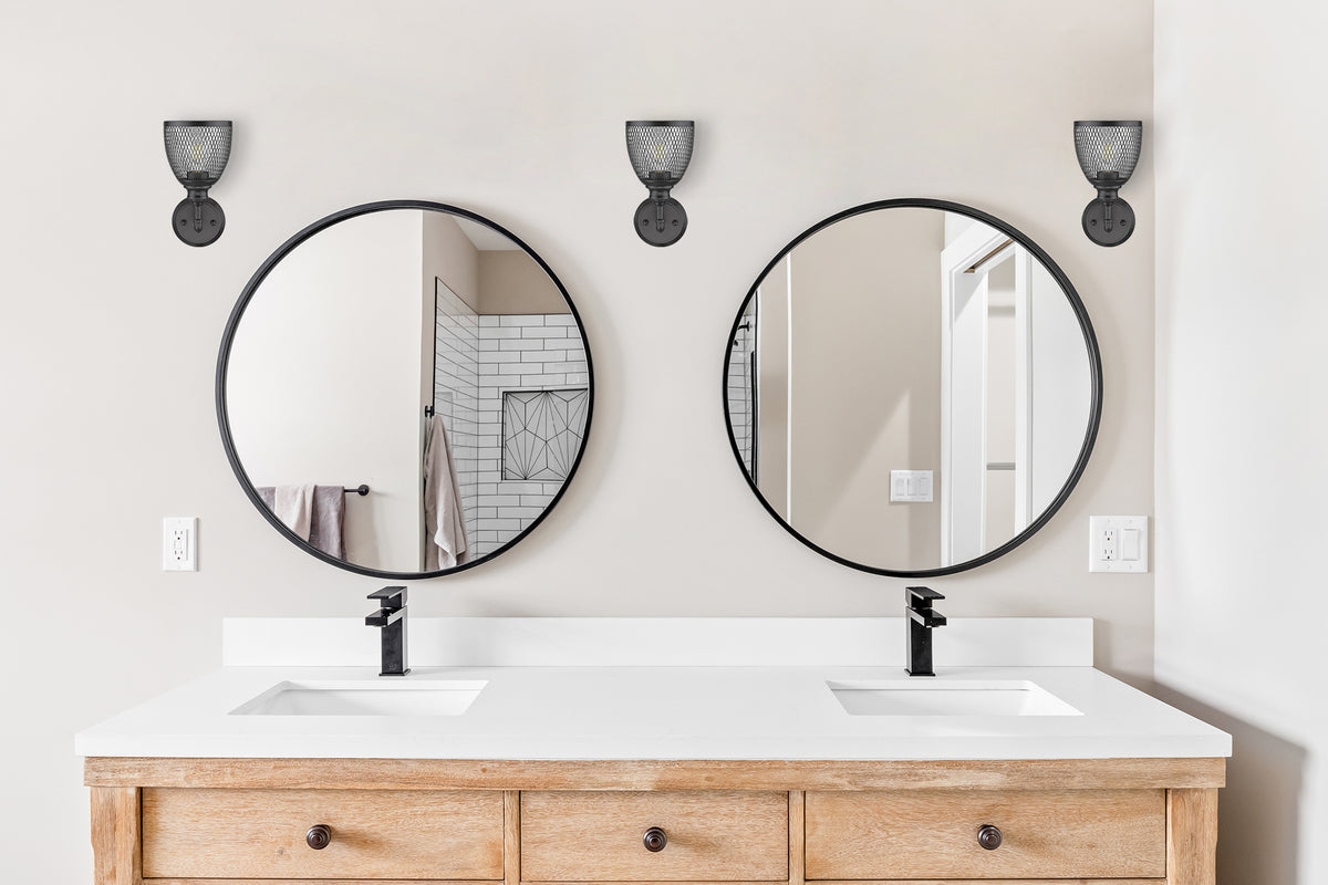 Black vanity light fixtures with 1 light over mirror