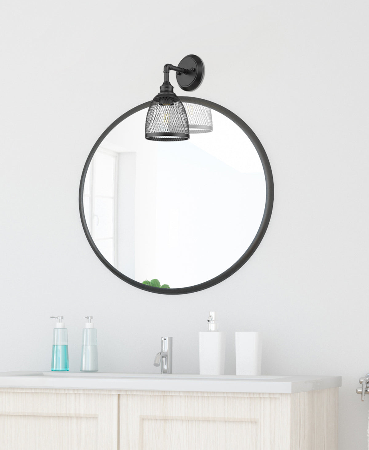 Black vanity light fixtures with 1 light over mirror