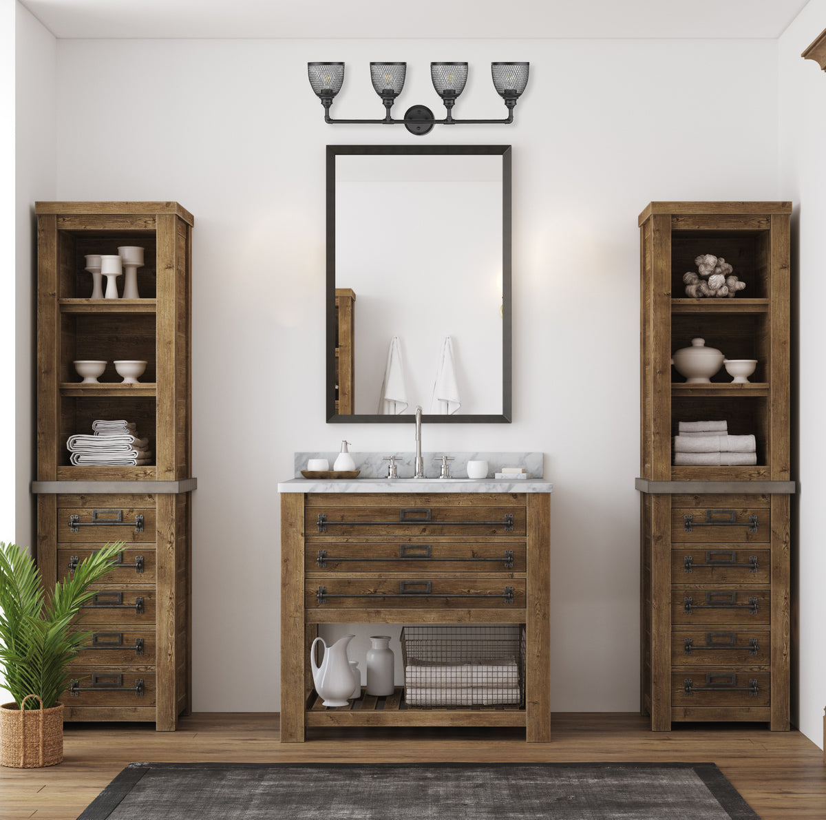 Black bathroom vanity light fixtures over mirror