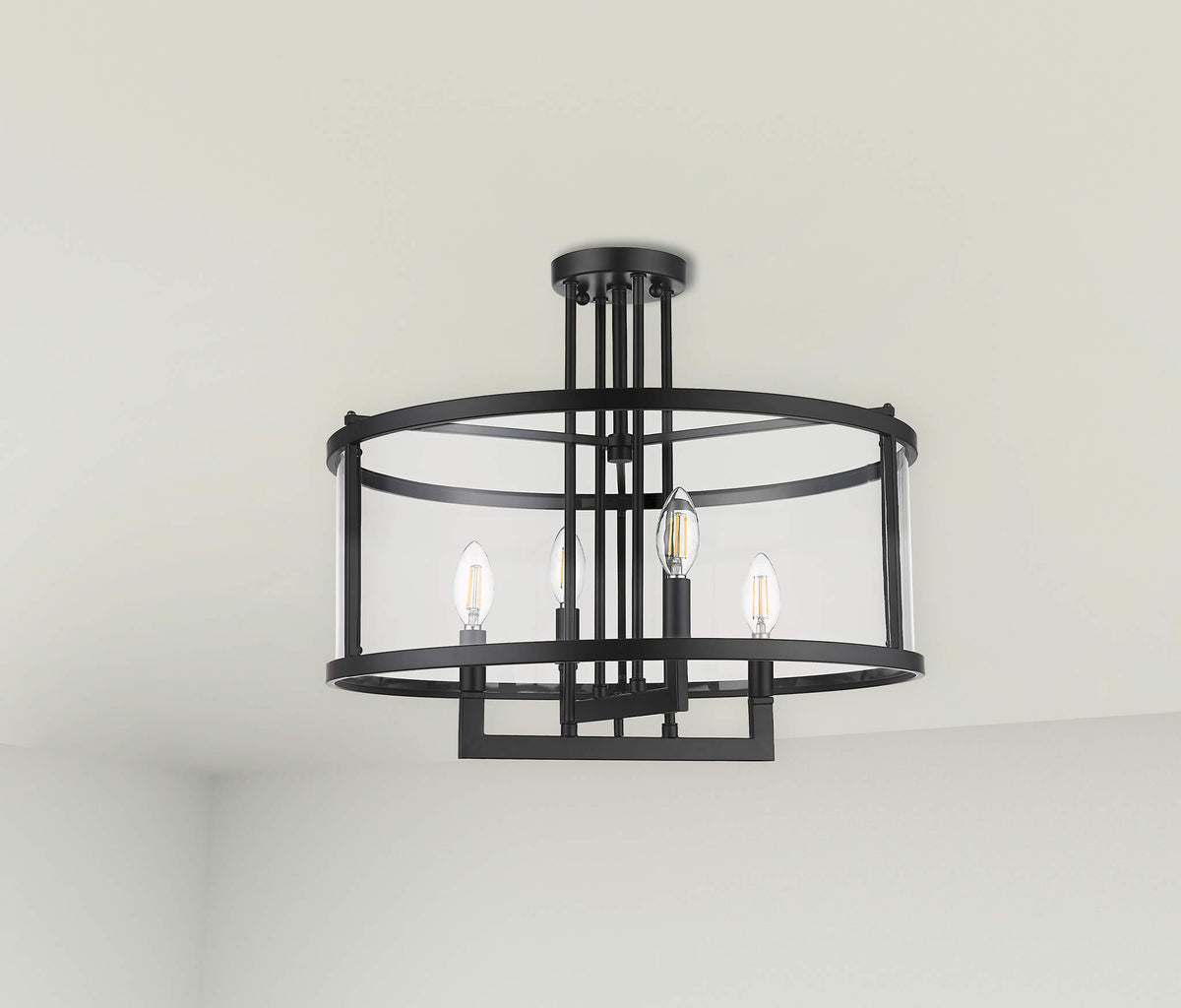 Black clear glass semi flush mount ceiling light - Vivio Lighting