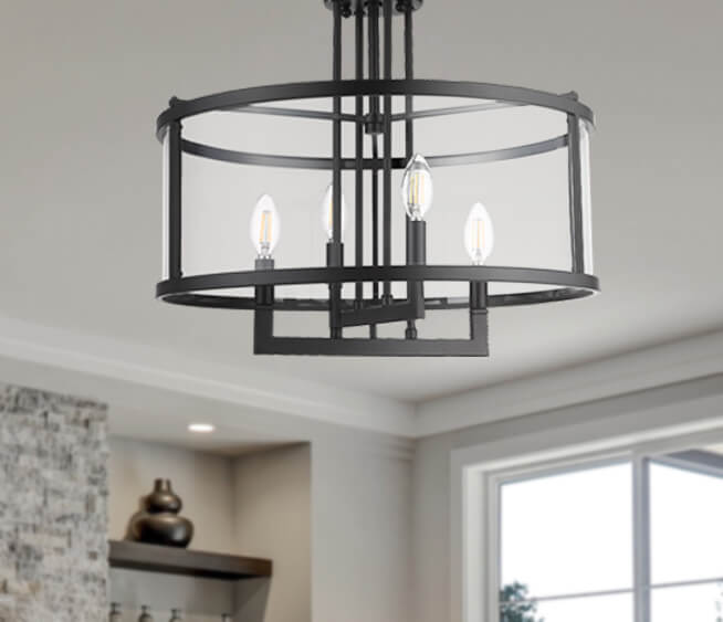 Black clear glass semi flush mount ceiling light - Vivio Lighting