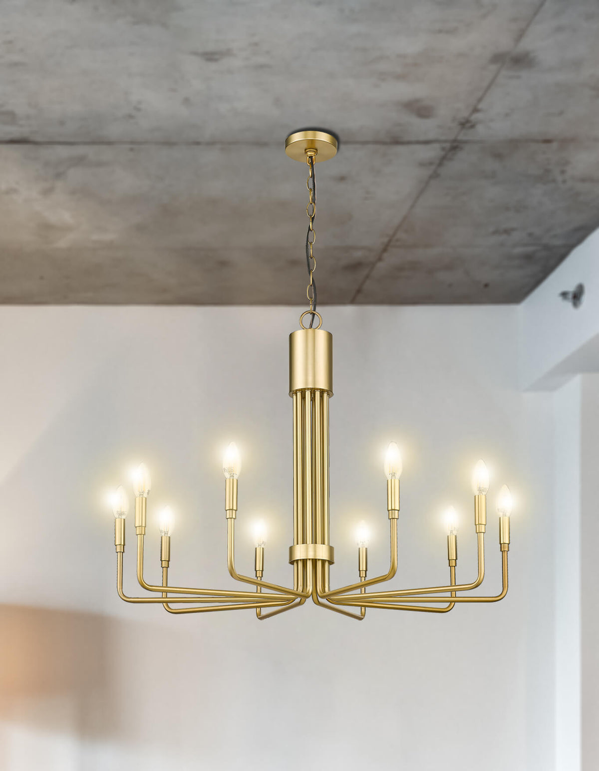 10-light gold modern candle style chandelier hanging - Vivio Lighting