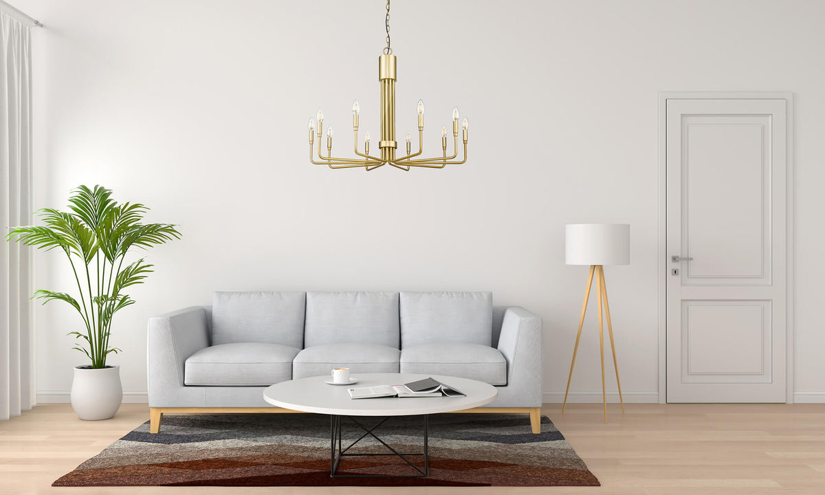 10-light gold modern candle style chandelier living room