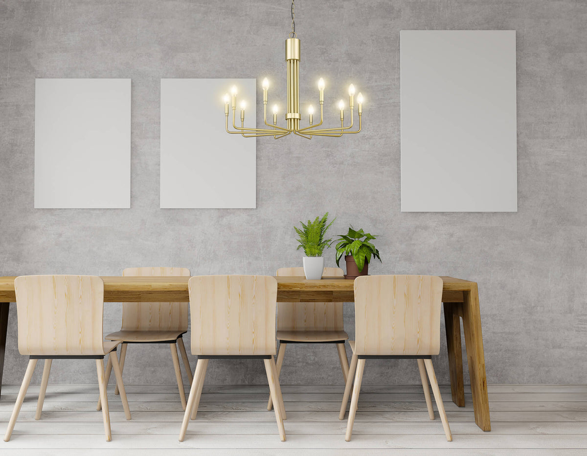 10-light gold modern candle style chandelier dining room