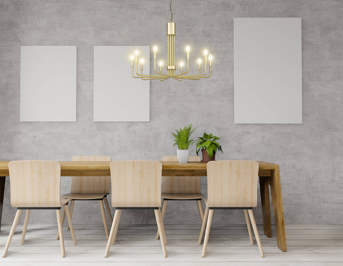 10-light gold modern candle style chandelier dining room