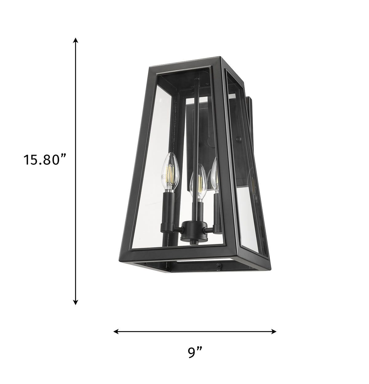 Black trapezoid wall sconce lantern dimension - Vivio Lighting