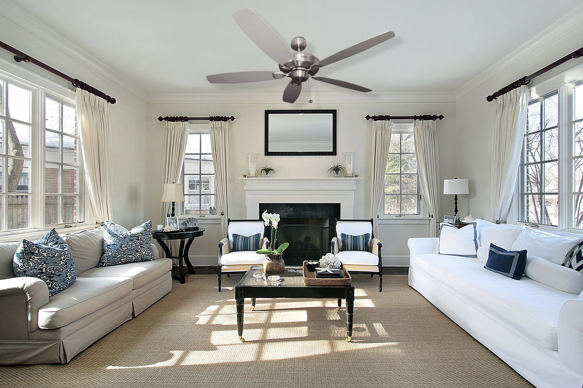 56&quot; 5-Blade Brushed Nickel Ceiling Fan without Lights living room